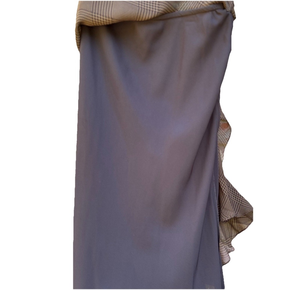 LAUREN RALPH LAUREN Brown Silk Ruffle Skirt Plaid Midi Size Small NWOT Y2K - Picture 5 of 7